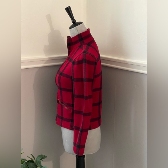 Lauren Ralph Lauren Red & Black Plaid Zip Up Sweater - Picture 3 of 9